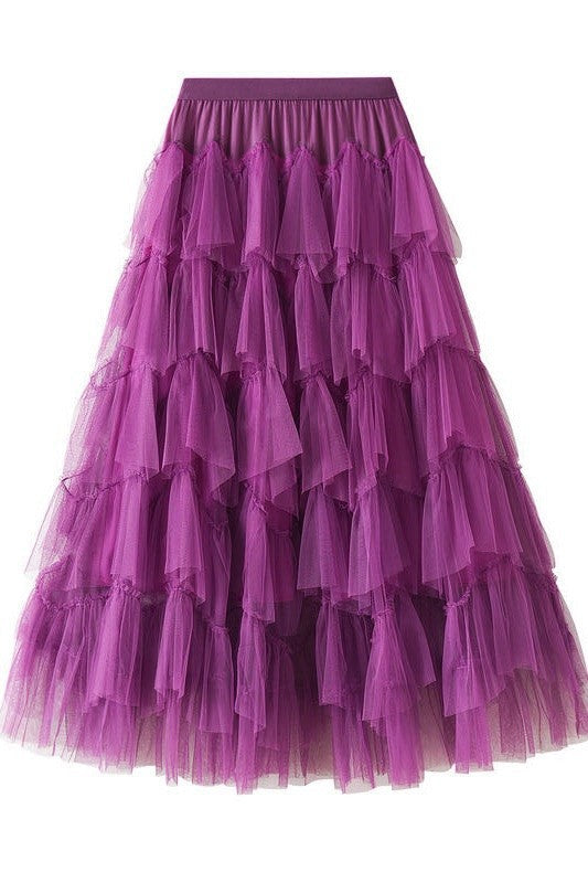 Layered High-Waist Tulle Maxi Skirt