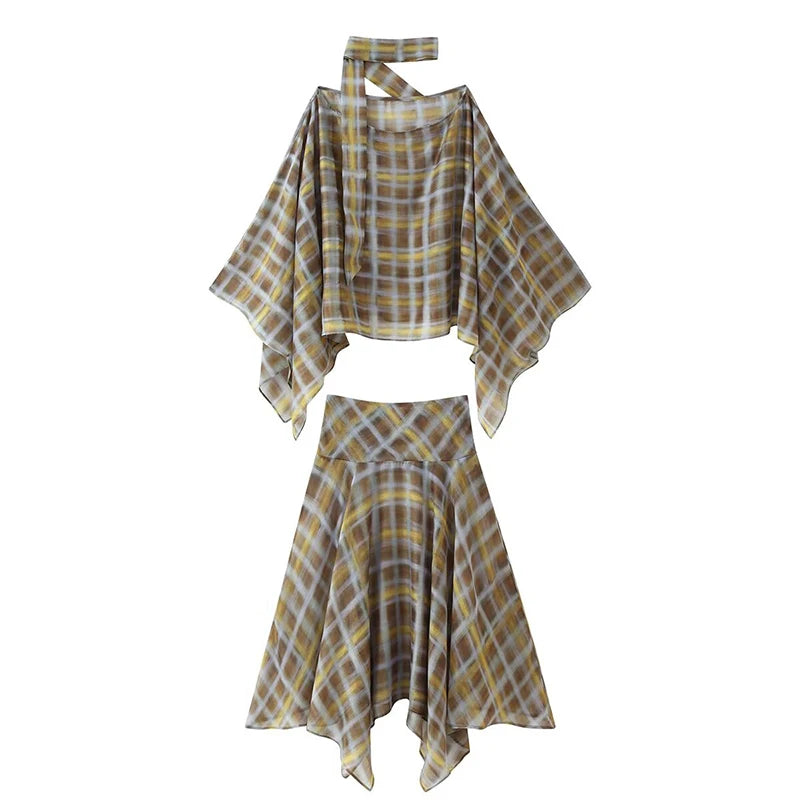 YENKYE Asymmetric Plaid Midi Skirt