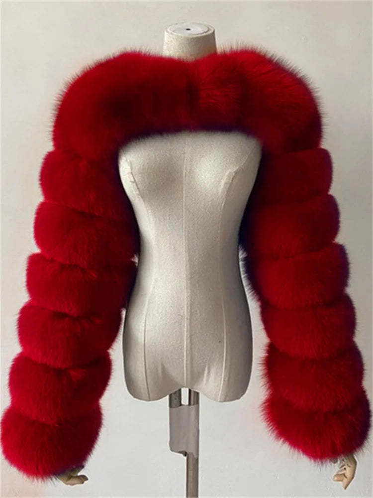 Faux Fur Coats Women Long Sleeve Crop Top