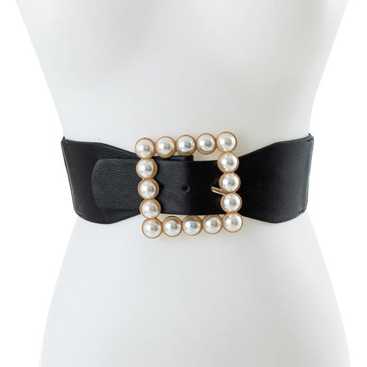 Faux Pearl Buckle Stretch Belt