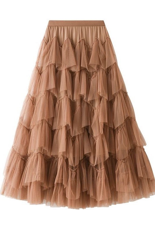 Layered High-Waist Tulle Maxi Skirt