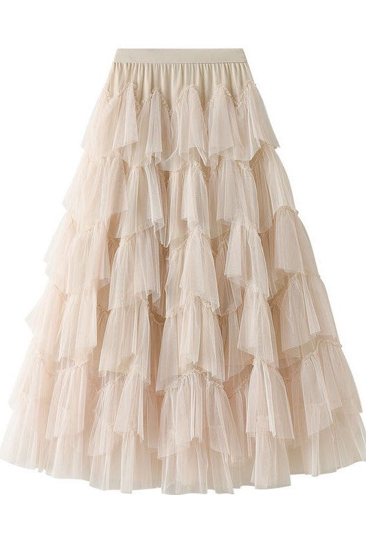 Layered High-Waist Tulle Maxi Skirt