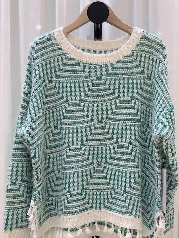 Miss Sparkling Plaid Fringe Knit Sweater
