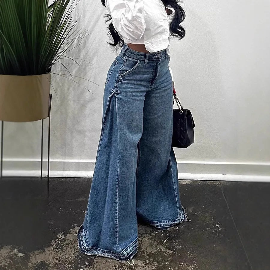Fringe Wide-Leg Bell Bottom Jeans