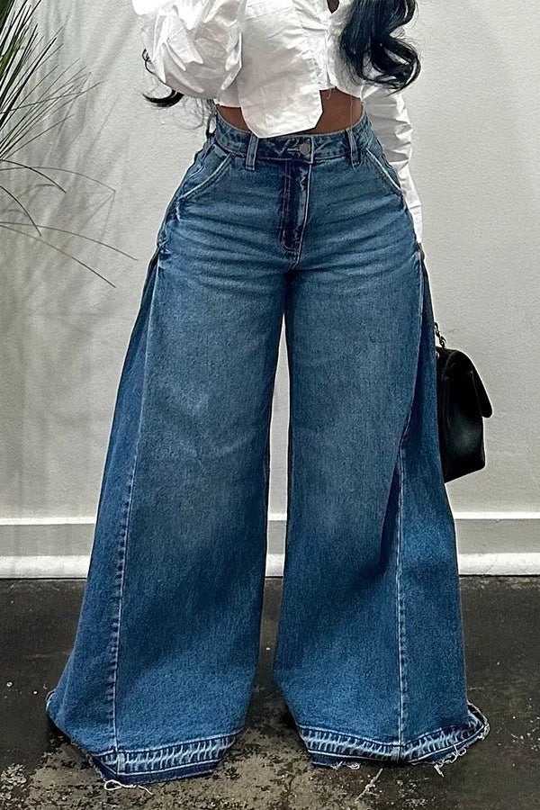 Fringe Wide-Leg Bell Bottom Jeans