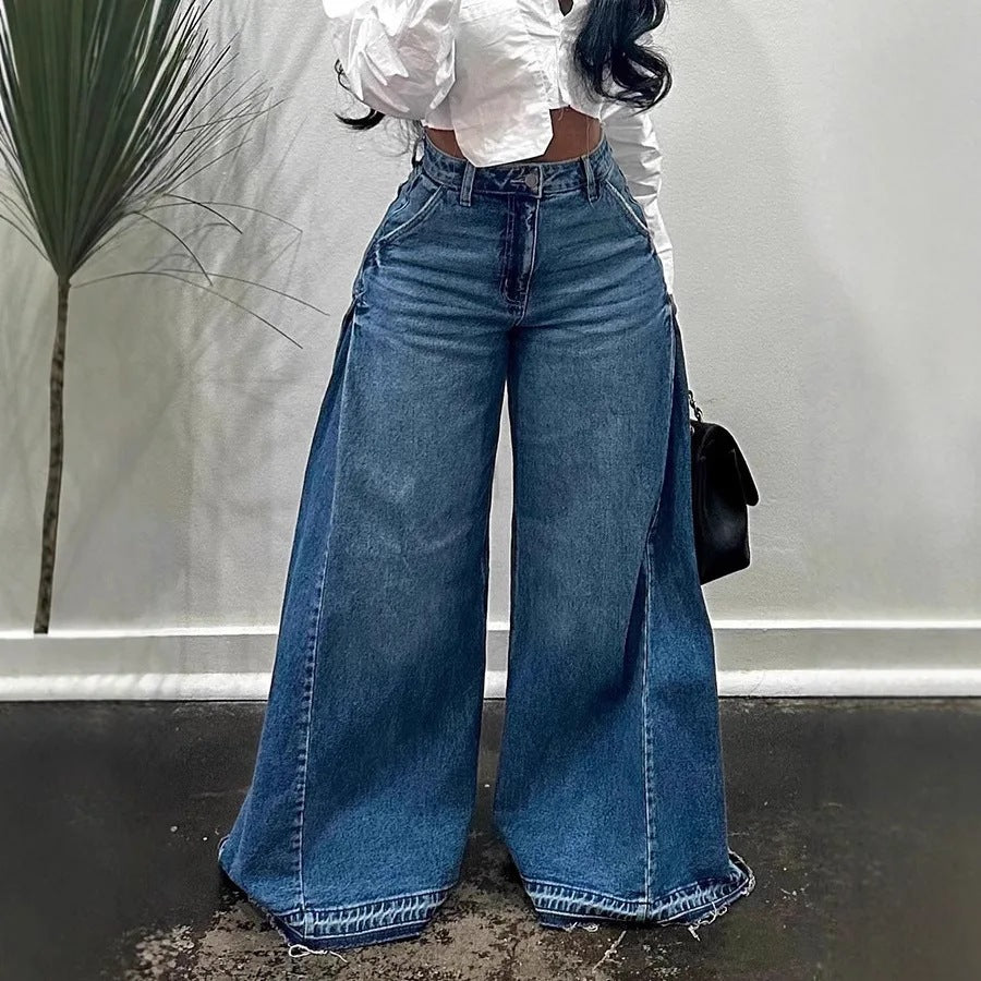 Fringe Wide-Leg Bell Bottom Jeans
