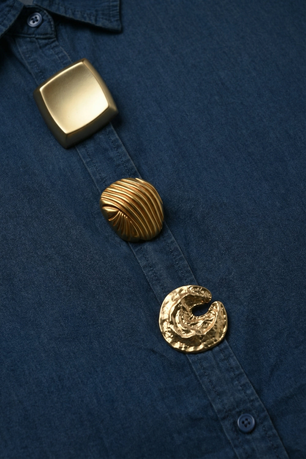 Blue Denim Oversize Shirt With Statement Gold Buttons