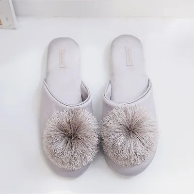 Satin Faux Fur House Slides
