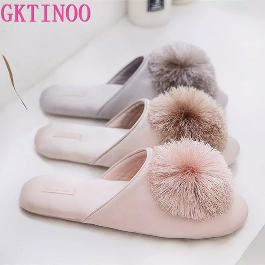 Satin Faux Fur House Slides