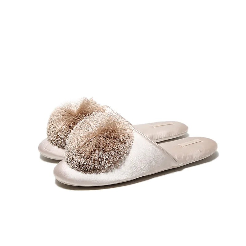 Satin Faux Fur House Slides