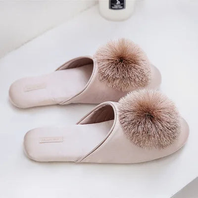Satin Faux Fur House Slides