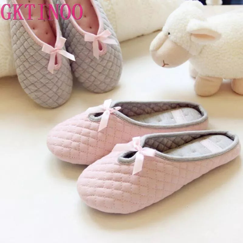 Lovely Bowtie Cozy Winter House Slippers