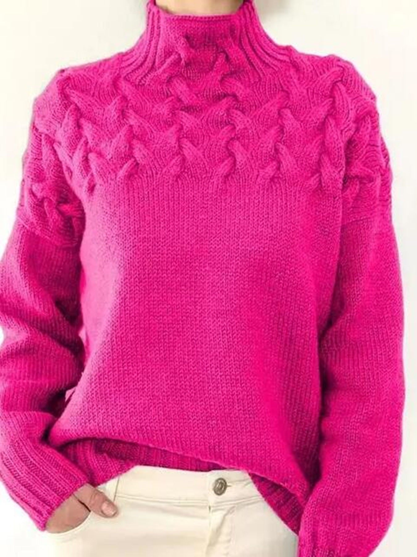 Cable Knit Mock Turtleneck Sweater