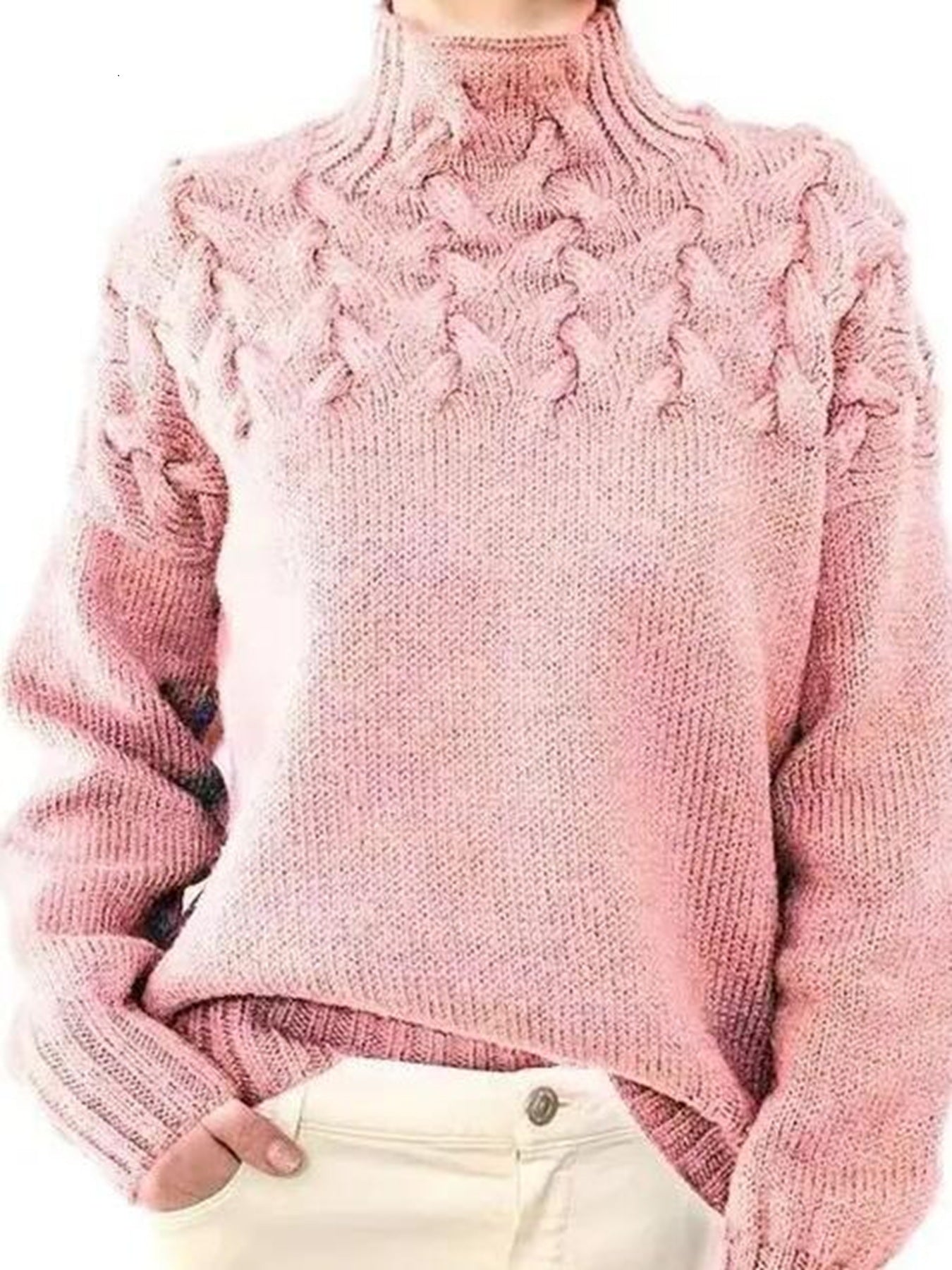 Cable Knit Mock Turtleneck Sweater