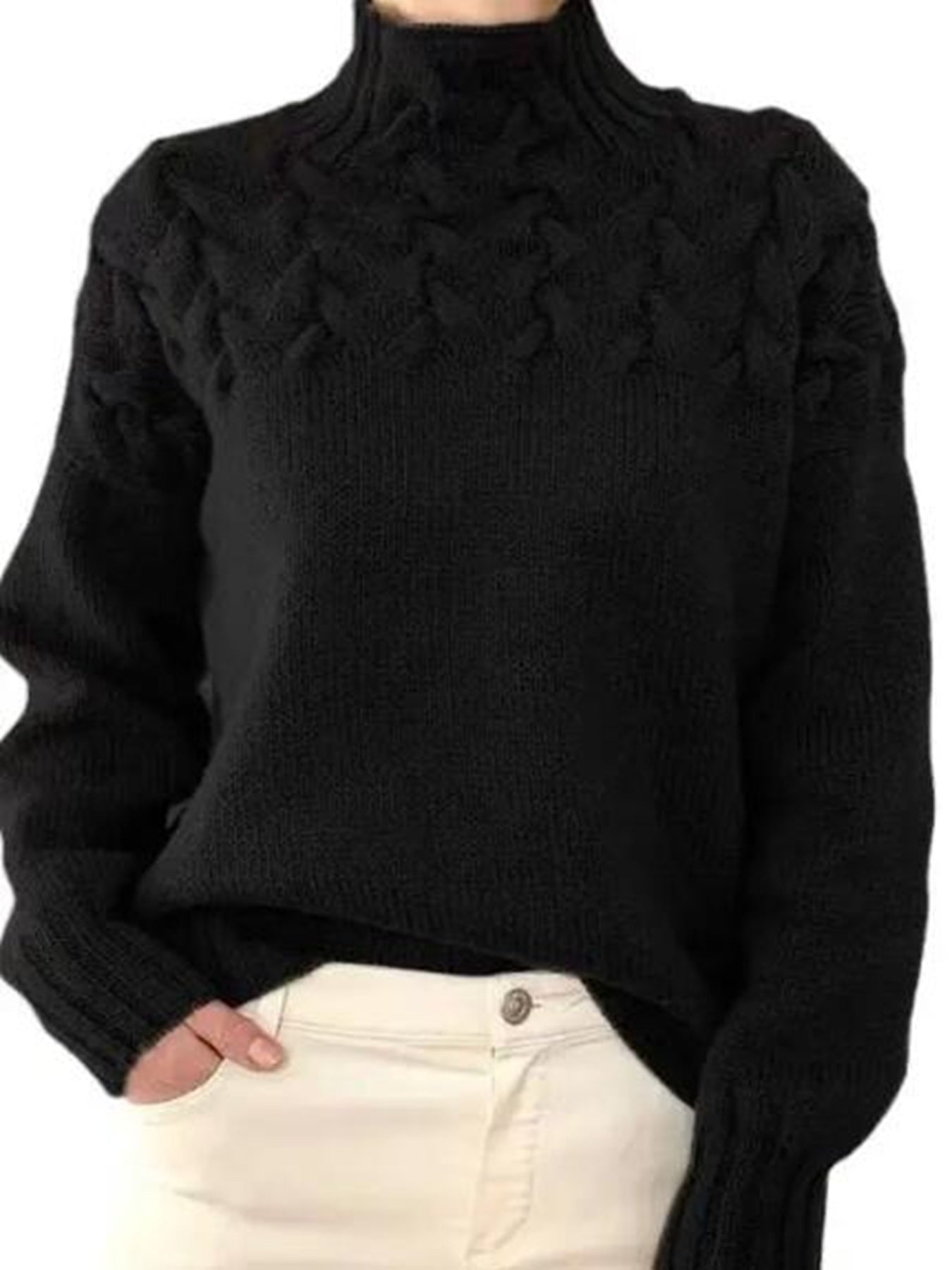 Cable Knit Mock Turtleneck Sweater