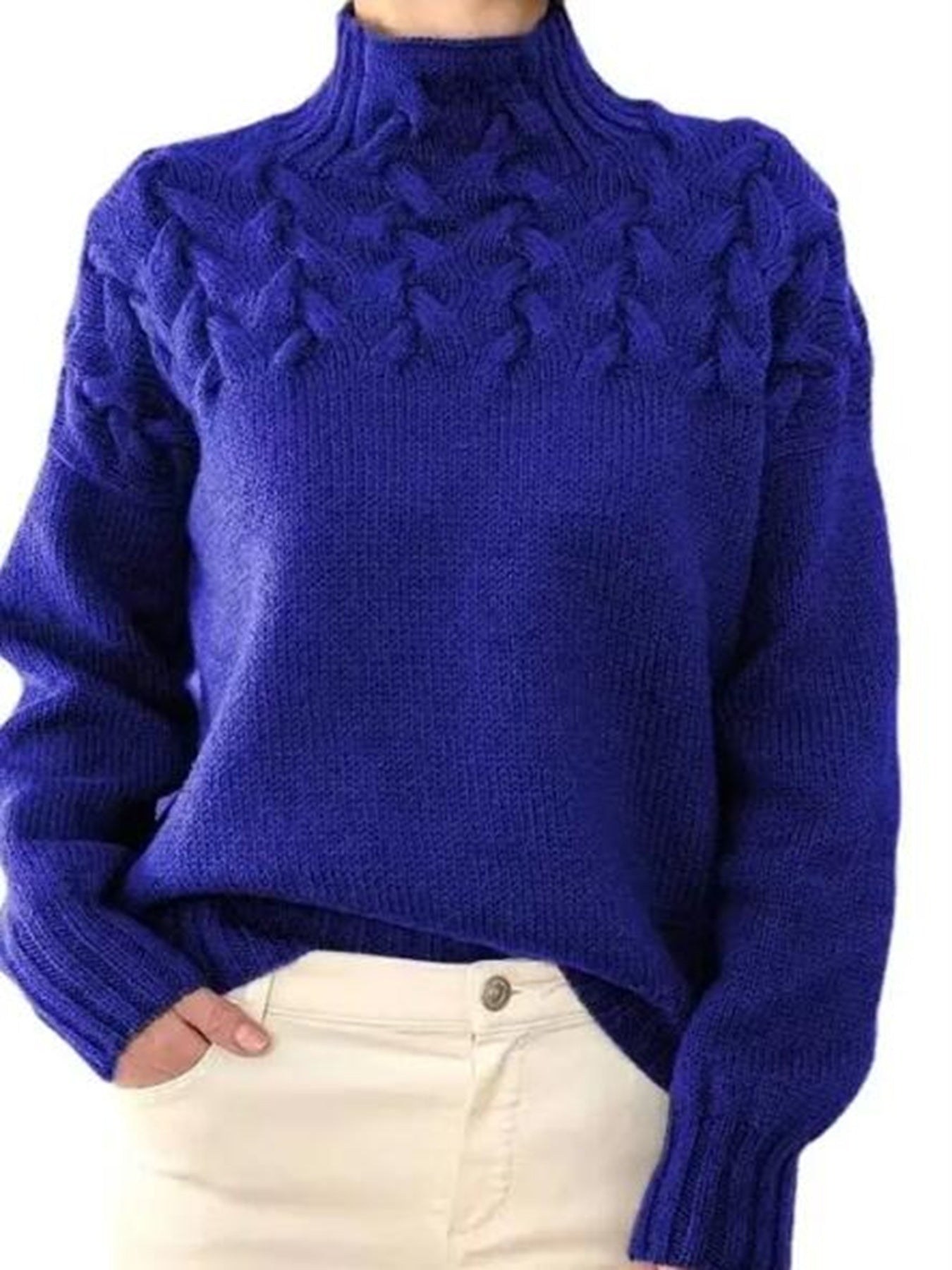 Cable Knit Mock Turtleneck Sweater