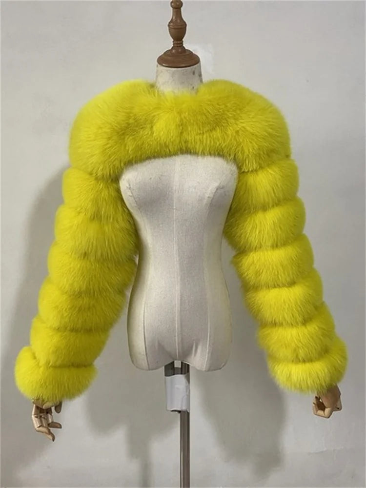 Faux Fur Coats Women Long Sleeve Crop Top