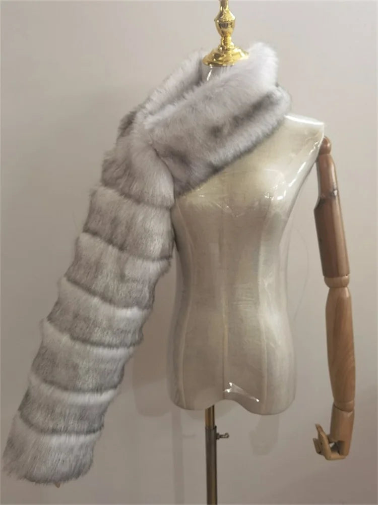 Faux Fur Coats Women Long Sleeve Crop Top