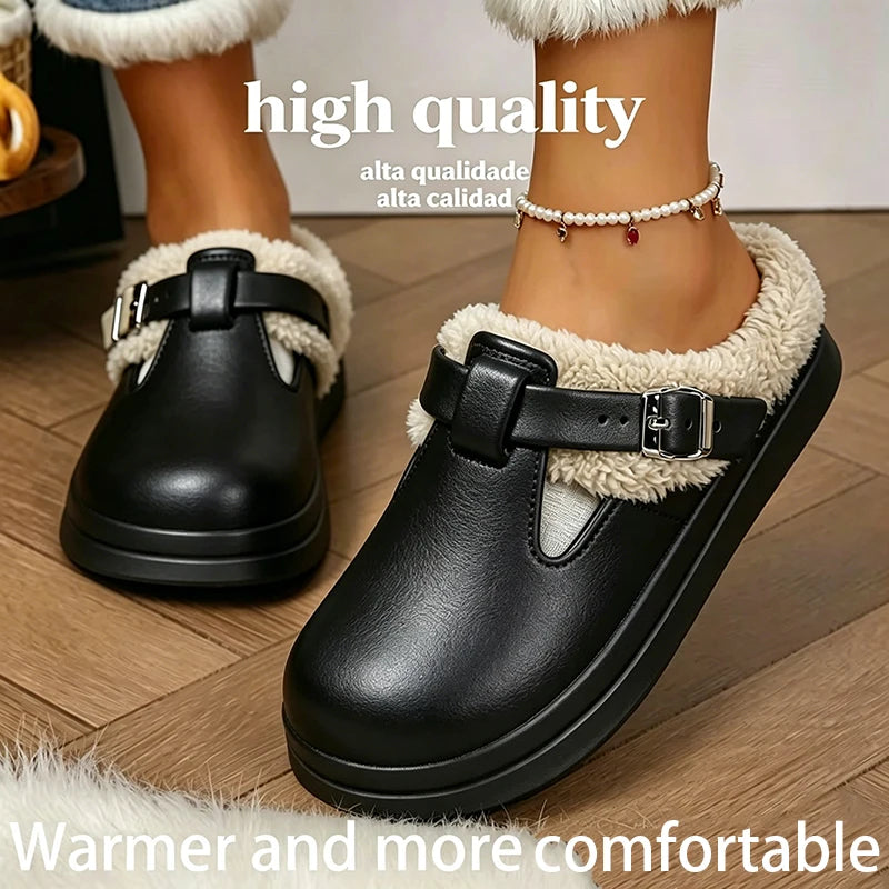 Waterproof EVA Furry Buckle Mule Slippers