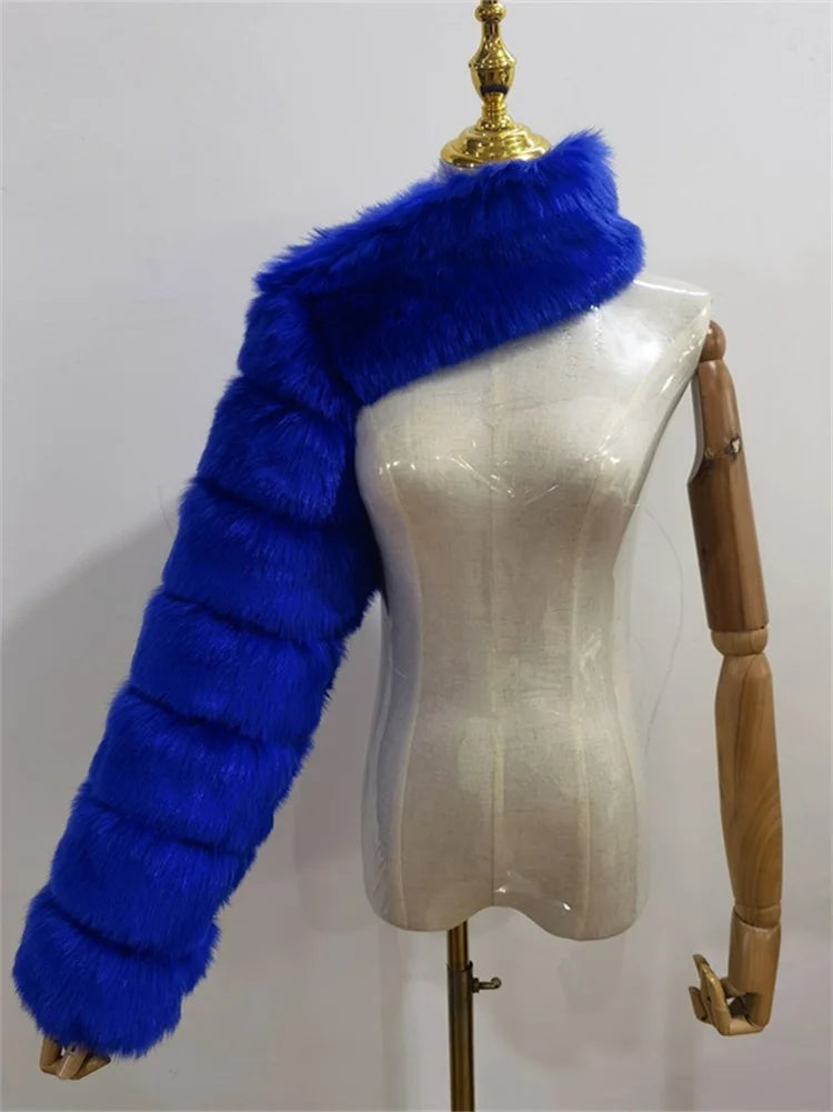 Faux Fur Coats Women Long Sleeve Crop Top