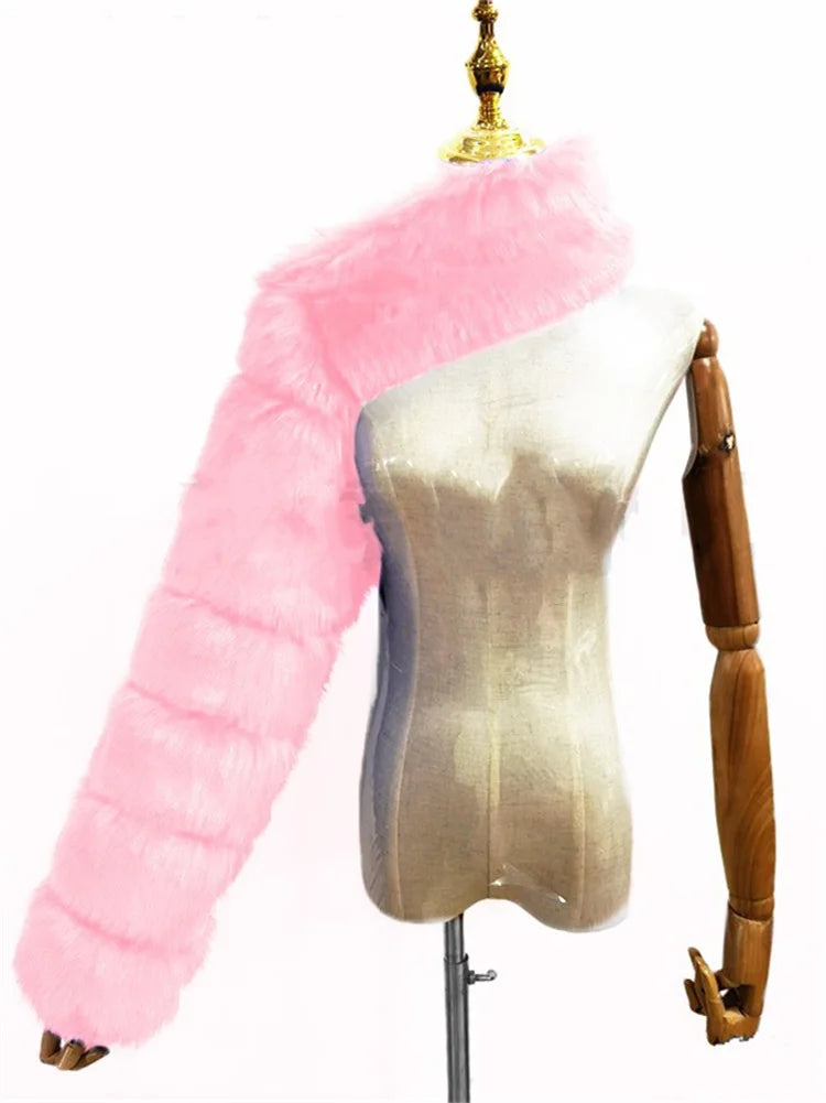 Faux Fur Coats Women Long Sleeve Crop Top
