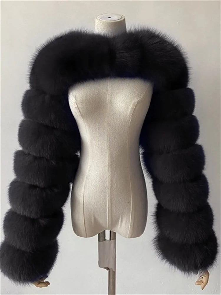 Faux Fur Coats Women Long Sleeve Crop Top
