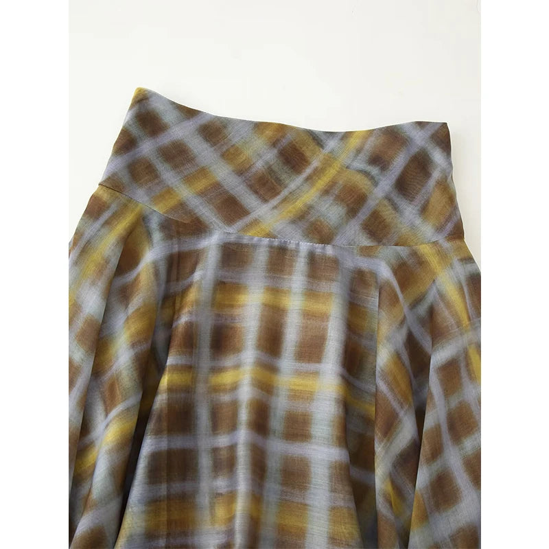 YENKYE Asymmetric Plaid Midi Skirt