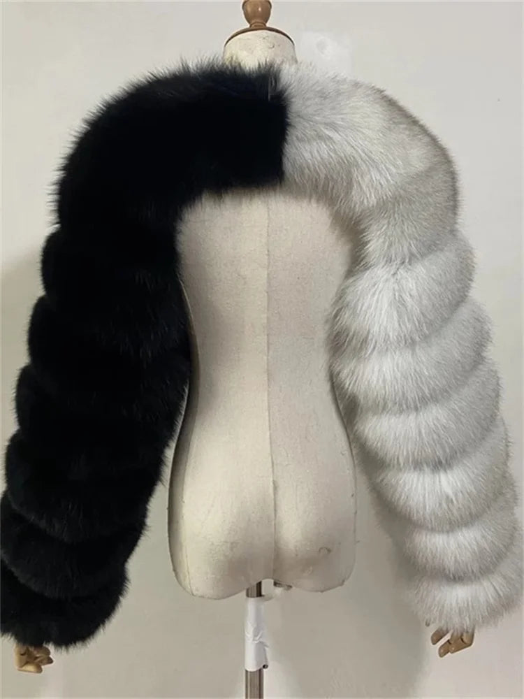 Faux Fur Coats Women Long Sleeve Crop Top