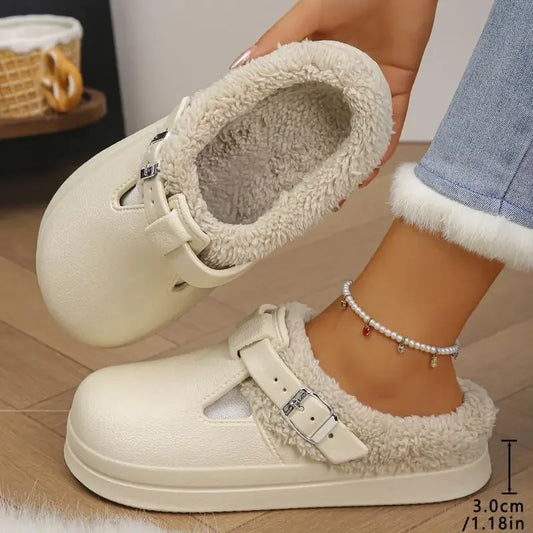 Waterproof EVA Furry Buckle Mule Slippers