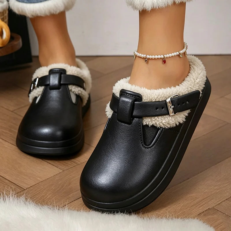 Waterproof EVA Furry Buckle Mule Slippers