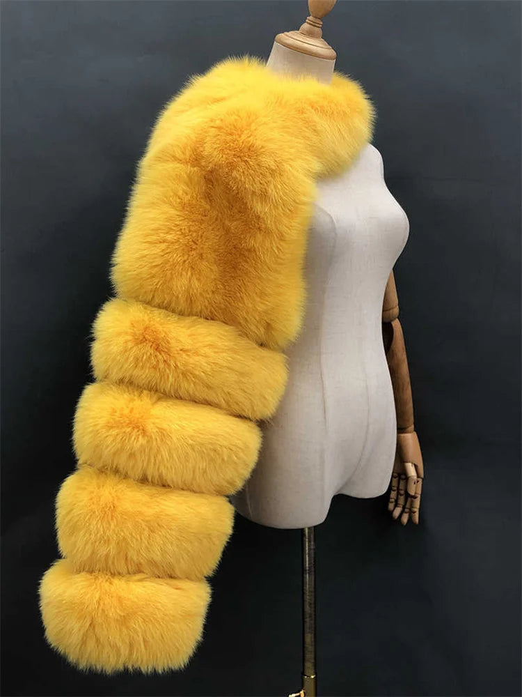 Faux Fur Coats Women Long Sleeve Crop Top