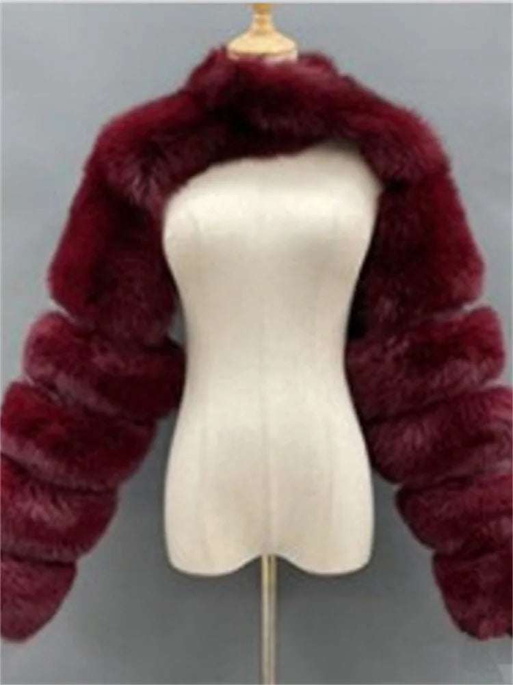 Faux Fur Coats Women Long Sleeve Crop Top