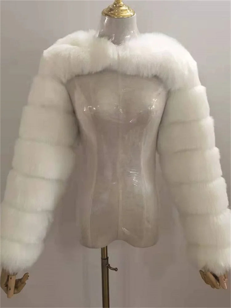 Faux Fur Coats Women Long Sleeve Crop Top
