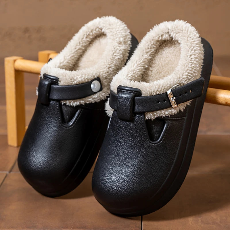 Waterproof EVA Furry Buckle Mule Slippers