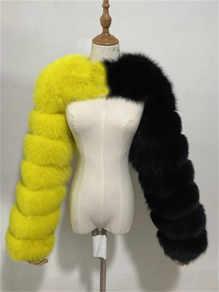 Faux Fur Coats Women Long Sleeve Crop Top