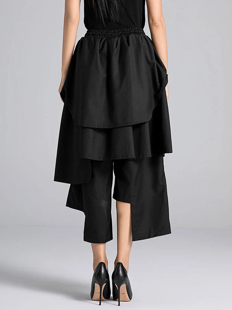 EAM Black Irregular Patch Wide-Leg Cropped Pants