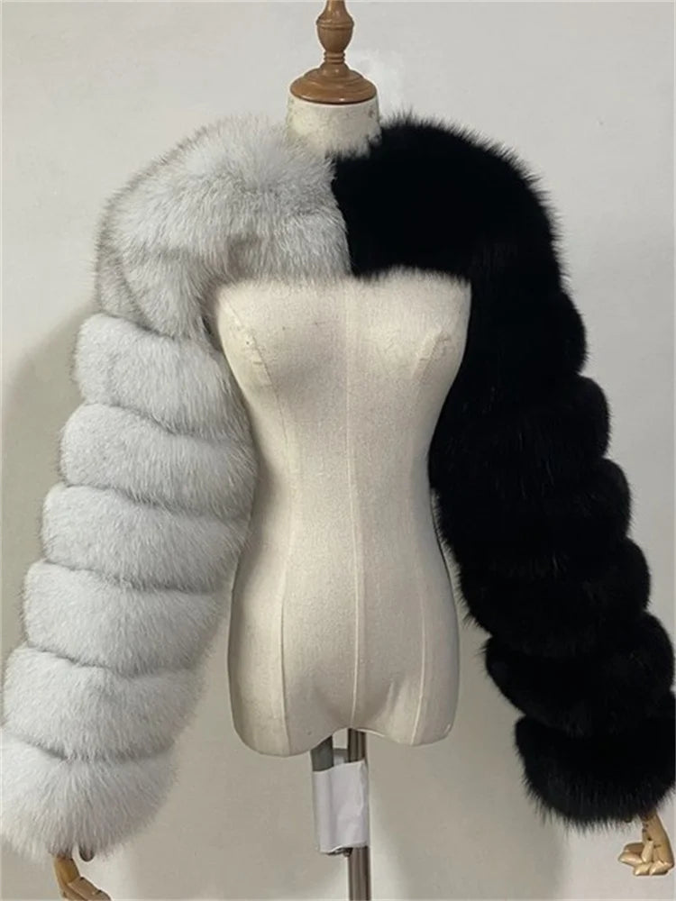 Faux Fur Coats Women Long Sleeve Crop Top