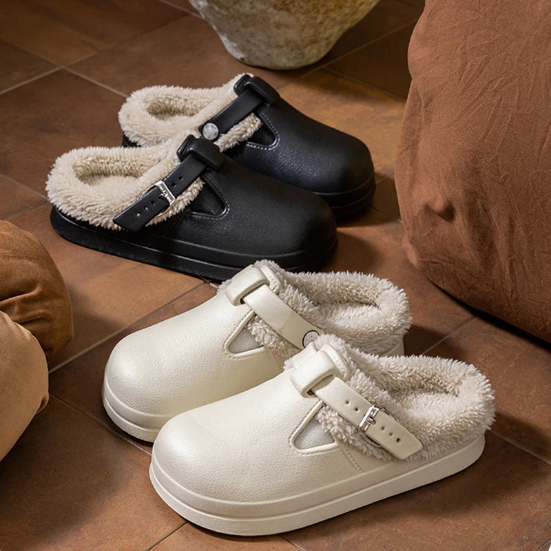 Waterproof EVA Furry Buckle Mule Slippers