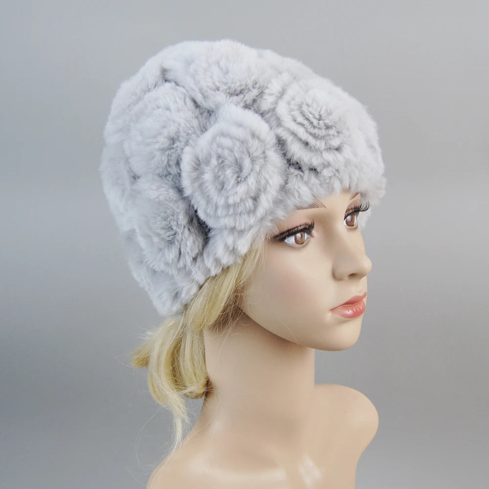 Knit Real Rex Rabbit Fur Hat Scarf Set