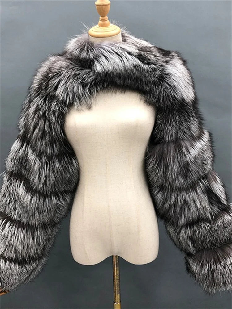 Faux Fur Coats Women Long Sleeve Crop Top