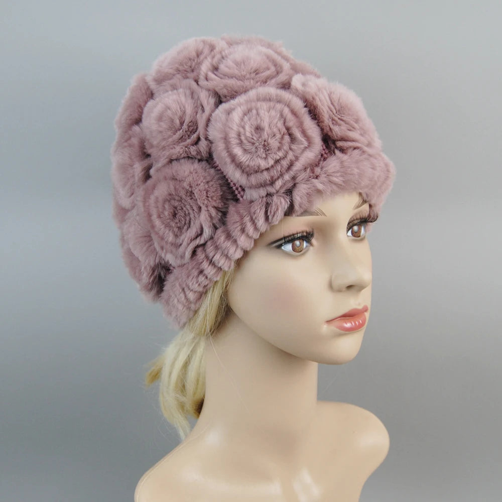 Knit Real Rex Rabbit Fur Hat Scarf Set