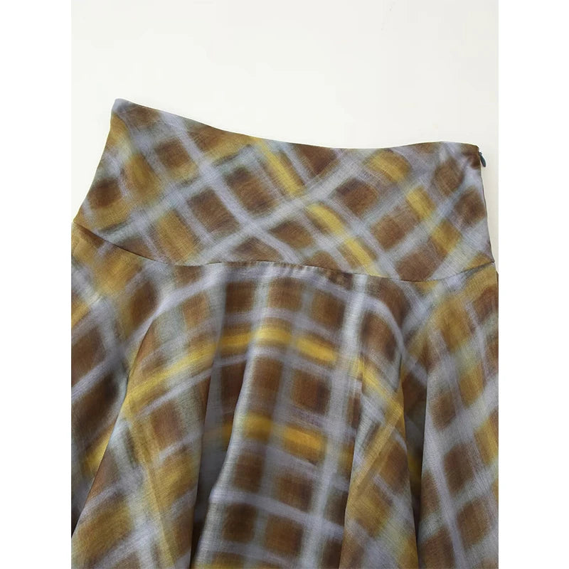 YENKYE Asymmetric Plaid Midi Skirt