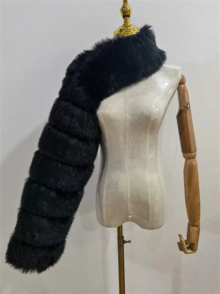Faux Fur Coats Women Long Sleeve Crop Top