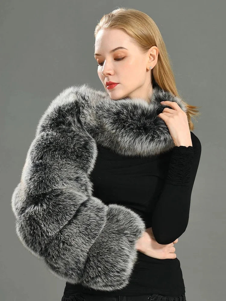 Faux Fur Coats Women Long Sleeve Crop Top