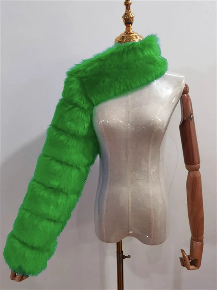 Faux Fur Coats Women Long Sleeve Crop Top