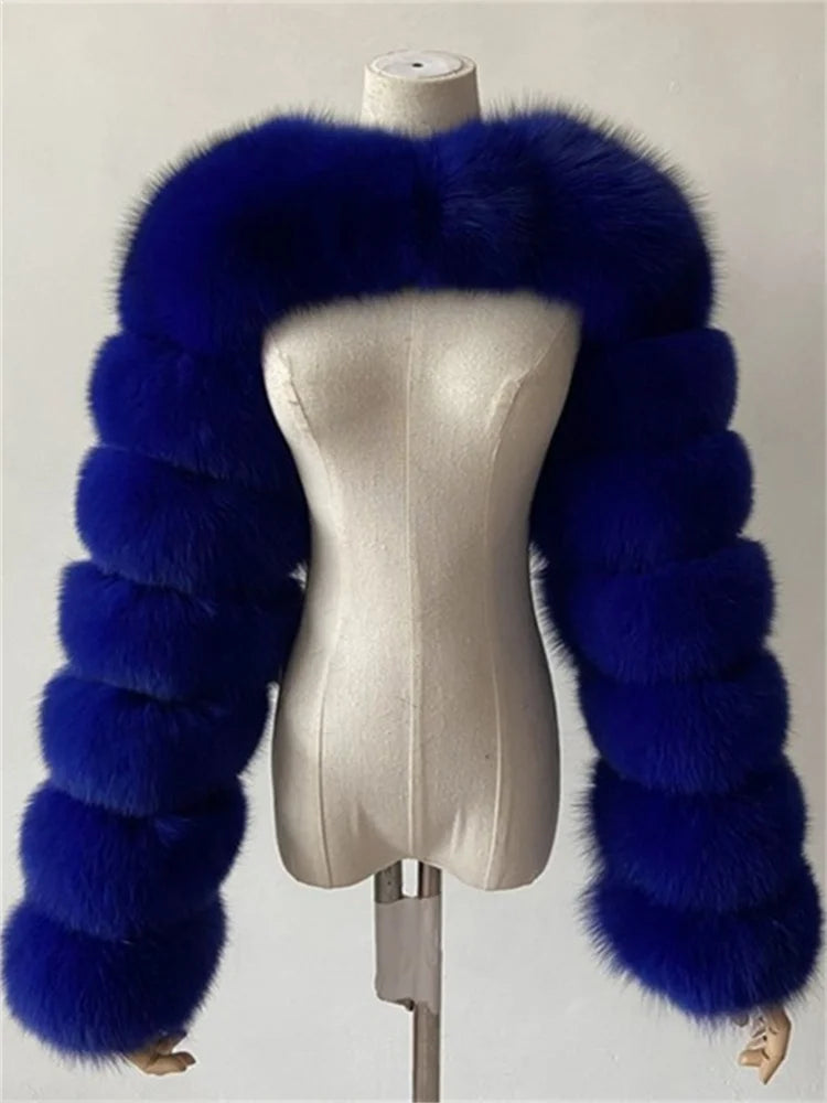 Faux Fur Coats Women Long Sleeve Crop Top