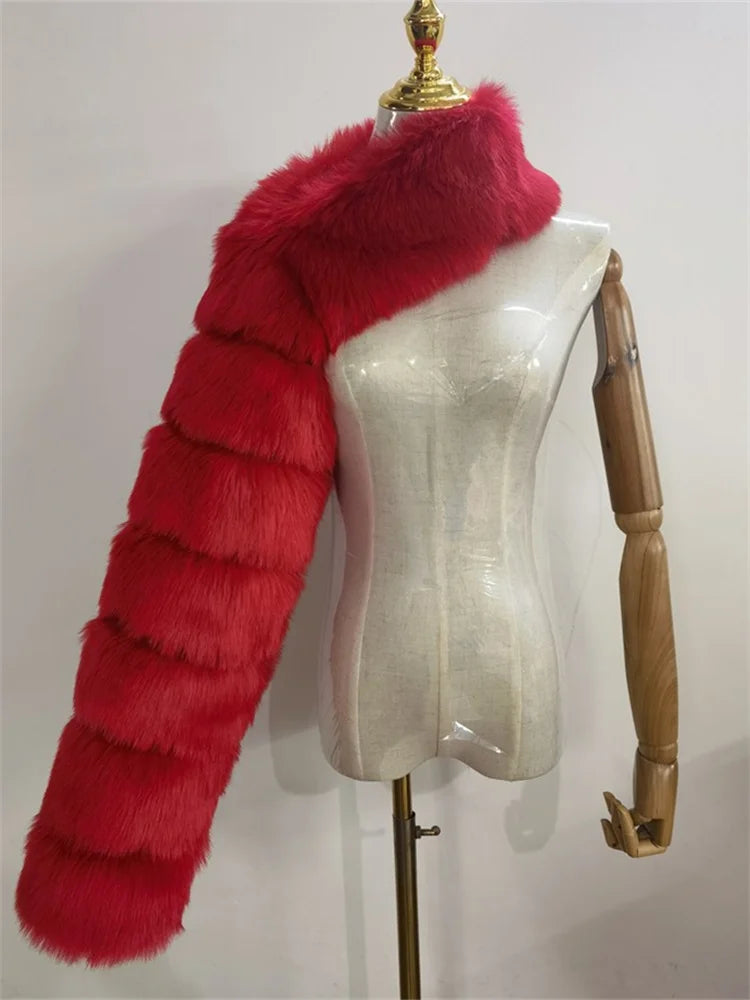 Faux Fur Coats Women Long Sleeve Crop Top
