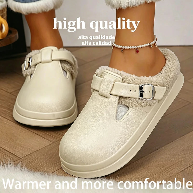 Waterproof EVA Furry Buckle Mule Slippers