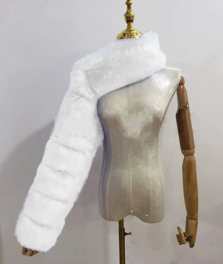 Faux Fur Coats Women Long Sleeve Crop Top
