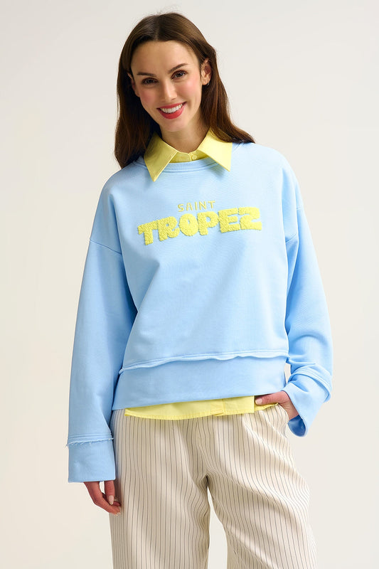 Saint Tropez 3D Embroidered Sweatshirt – Baby Blue